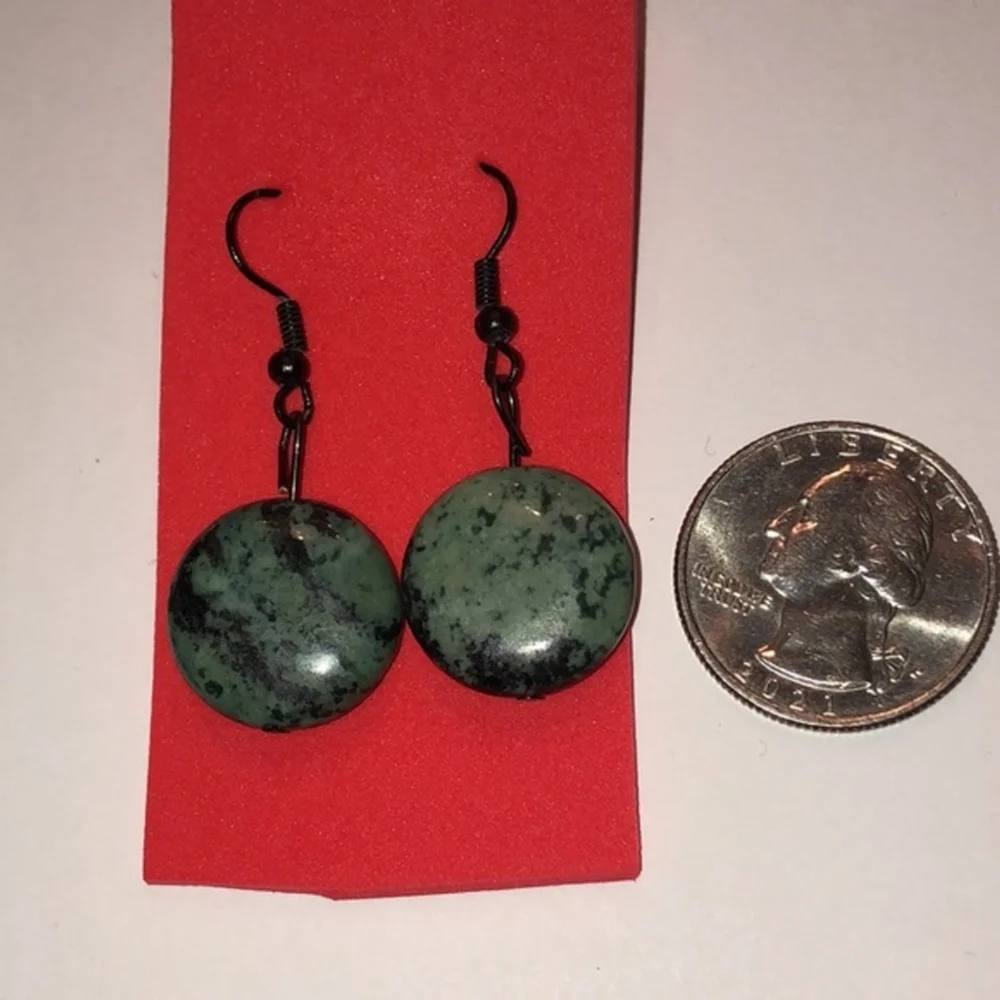 Black & Green Speckled Round Beaded Boho Dangling Earrings